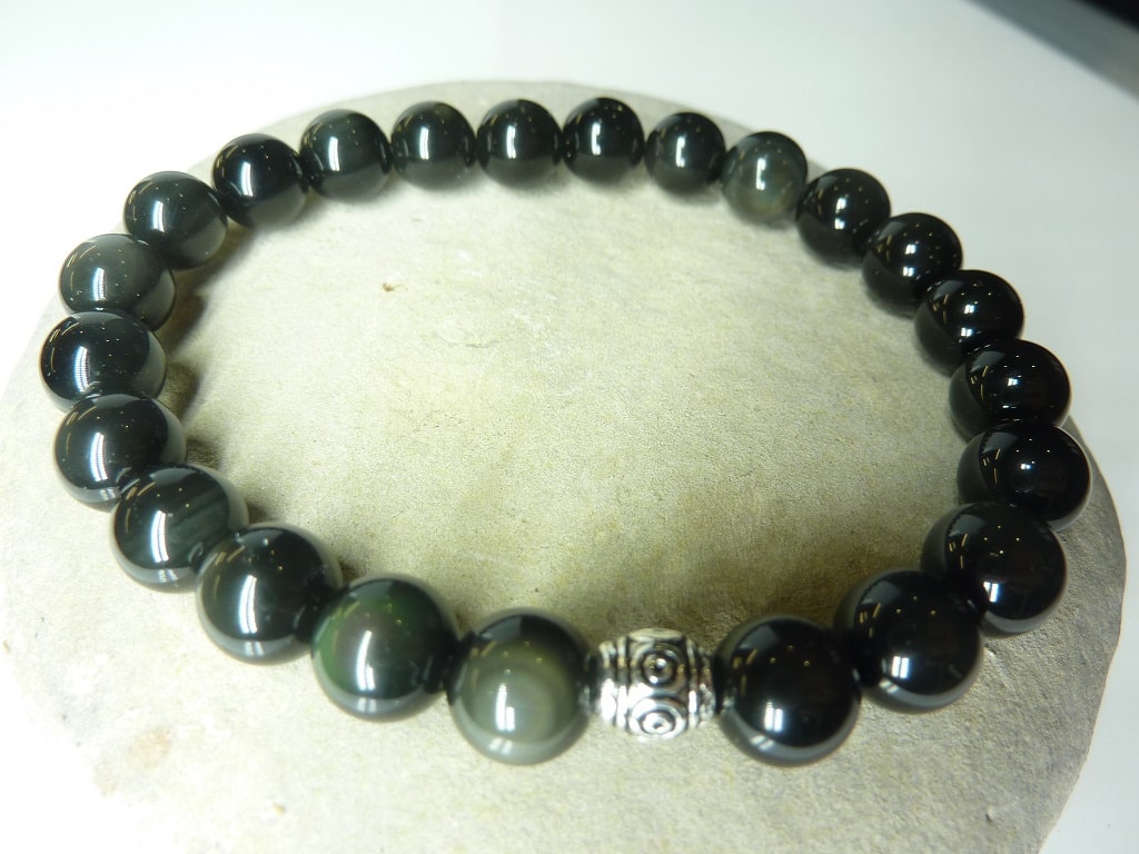 Bracelet Obsidienne oeil céleste - Perles rondes 8 mm