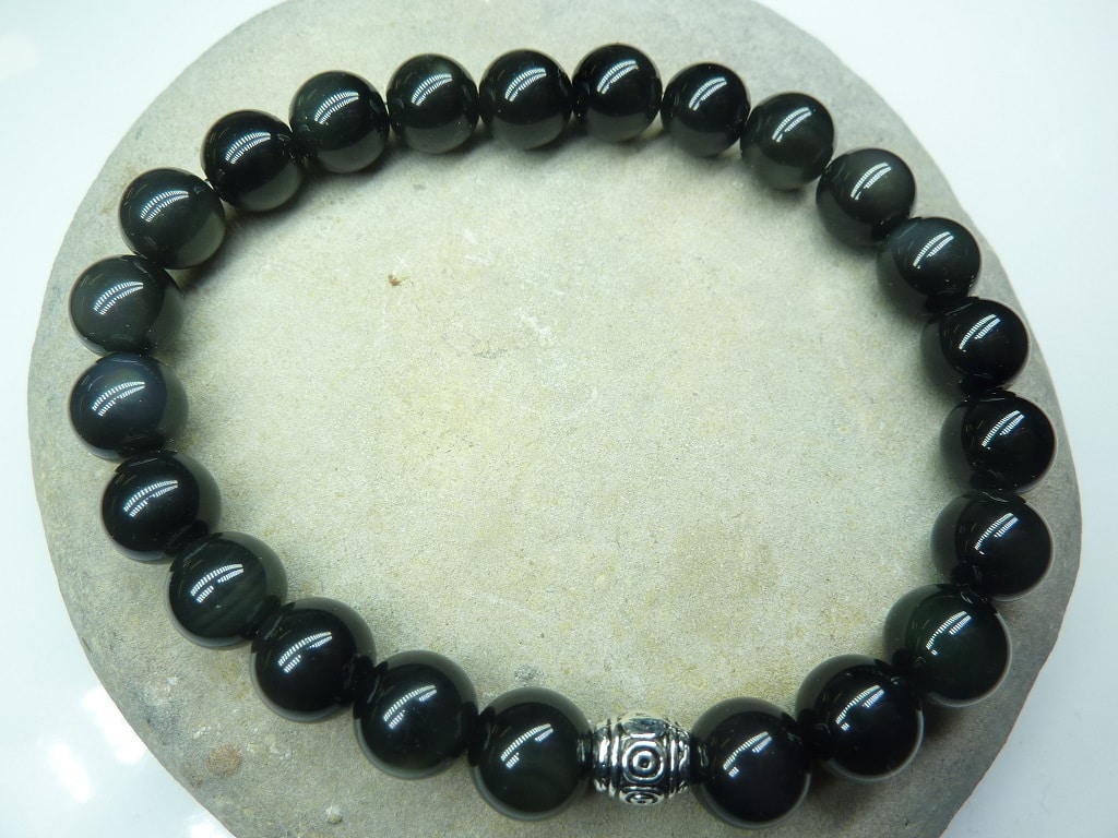 Bracelet Obsidienne oeil céleste - Perles rondes 6 mm