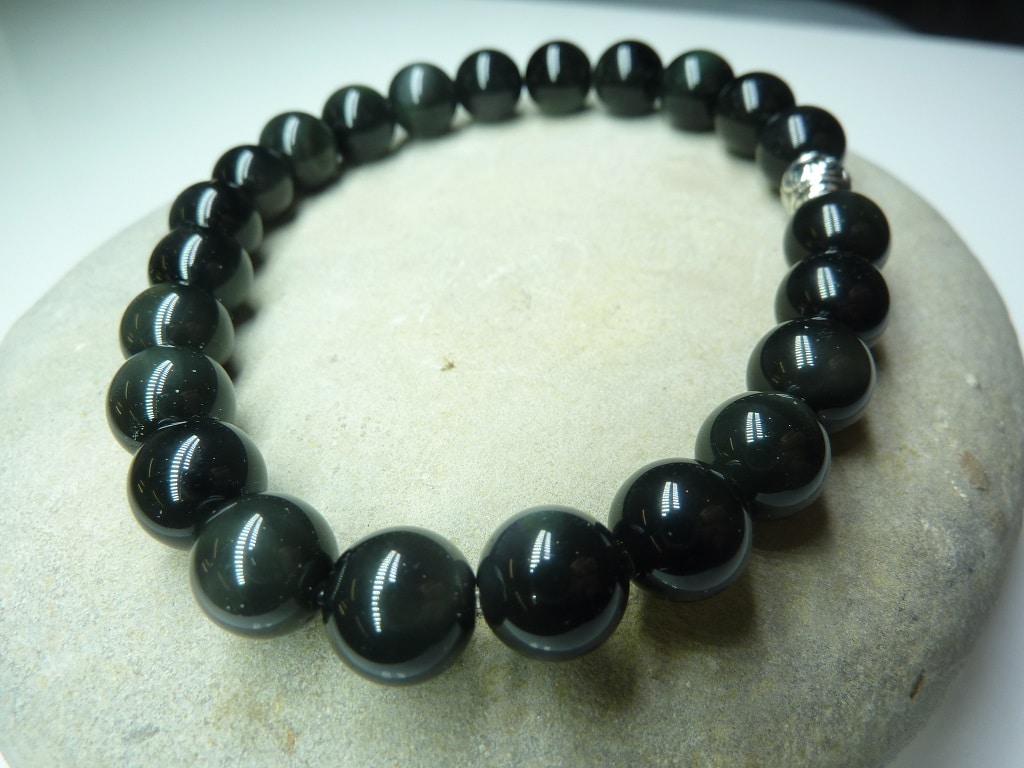 Bracelet Obsidienne oeil céleste en perles rondes 8 mm