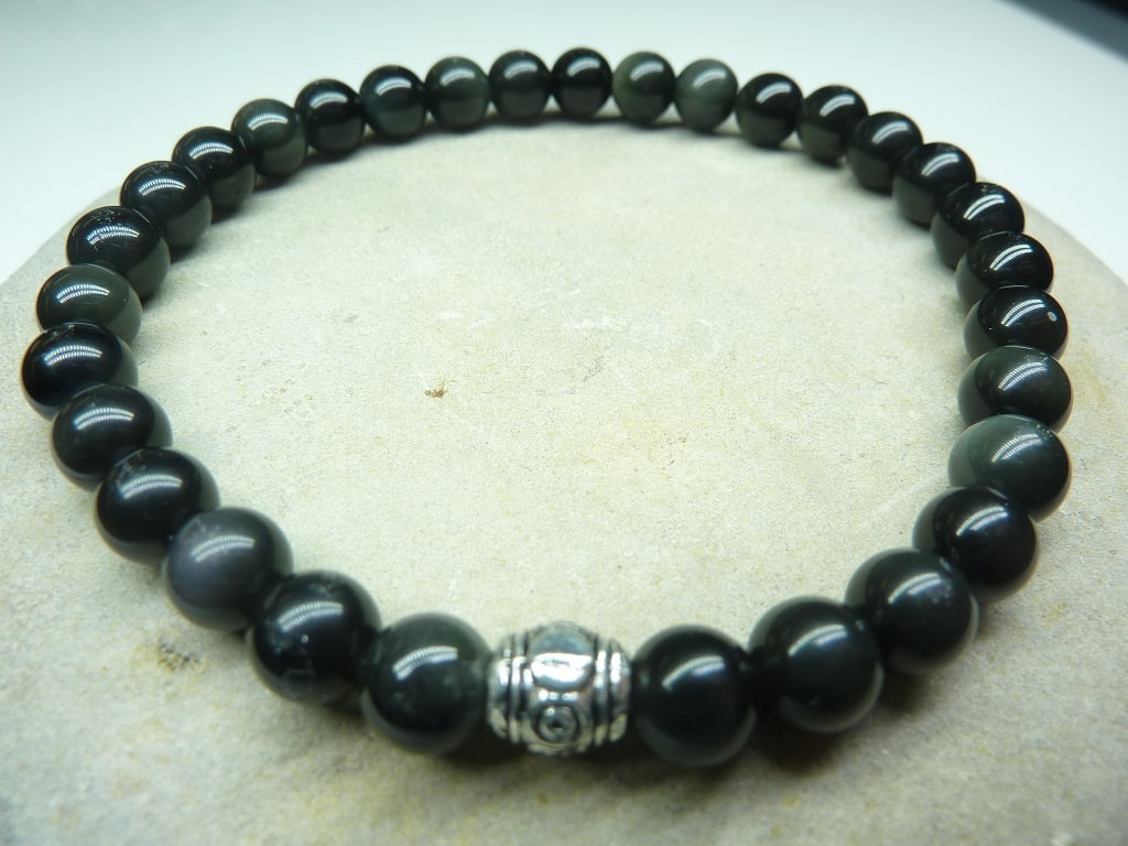 Bracelet Obsidienne oeil céleste - Perles rondes 6 mm