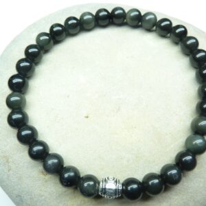 Bracelet Obsidienne oeil céleste - Perles rondes 6 mm