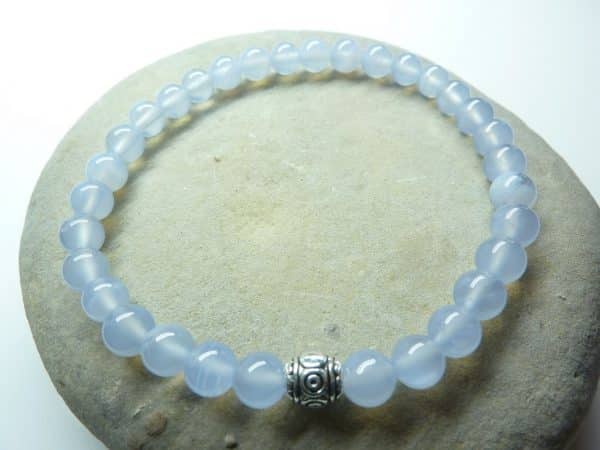 Bracelet Calcédoine bleue - Perles rondes 6 mm