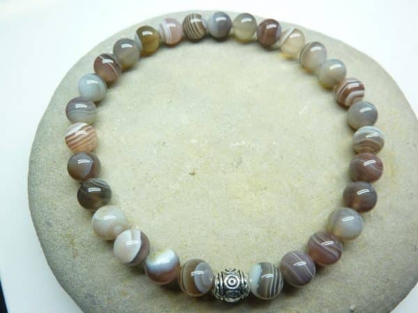 Bracelet Agate Botswana en perles rondes 6 mm