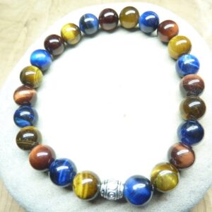 Bracelet triple œil : Tigre, Taureau, Faucon 8mm