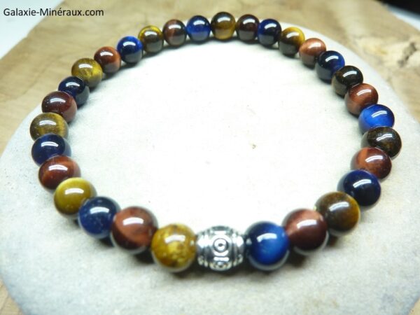 Bracelet triple œil : Tigre, Taureau, Faucon 6mm