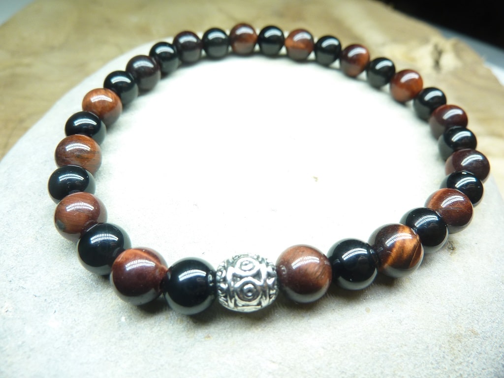Bracelet Oeil de taureau-Tourmaline noire Perles rondes 6 mm