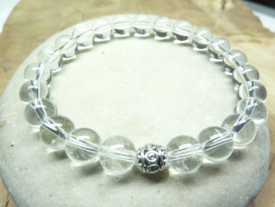 Bracelet cristal de roche - perles rondes 8 mm
