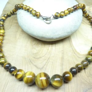 Collier Oeil de tigre - Perles rondes 14-6 mm