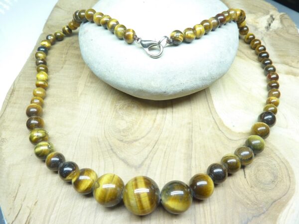 Collier Oeil de tigre - Perles rondes 14-6 mm