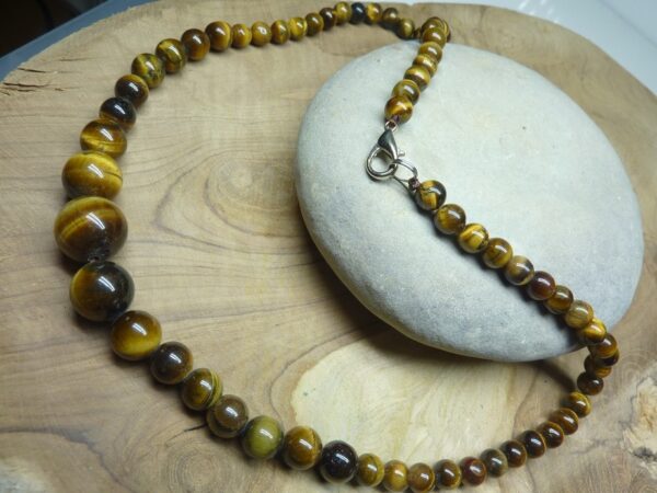 Collier Oeil de tigre - Perles rondes 14-6 mm