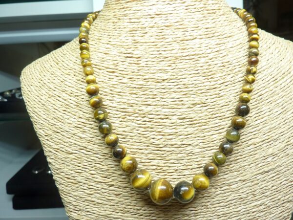 Collier Oeil de tigre - Perles rondes 14-6 mm