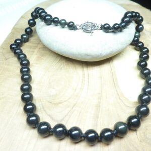 Collier Obsidienne oeil céleste - Perles rondes 8 mm