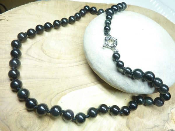 Collier Obsidienne oeil céleste - Perles rondes 8 mm