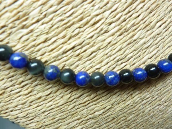 Collier Lapis Lazuli-Obsidienne oeil céleste - Perles rondes 6 mm