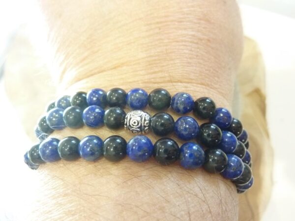 Collier Lapis Lazuli-Obsidienne oeil céleste - Perles rondes 6 mm