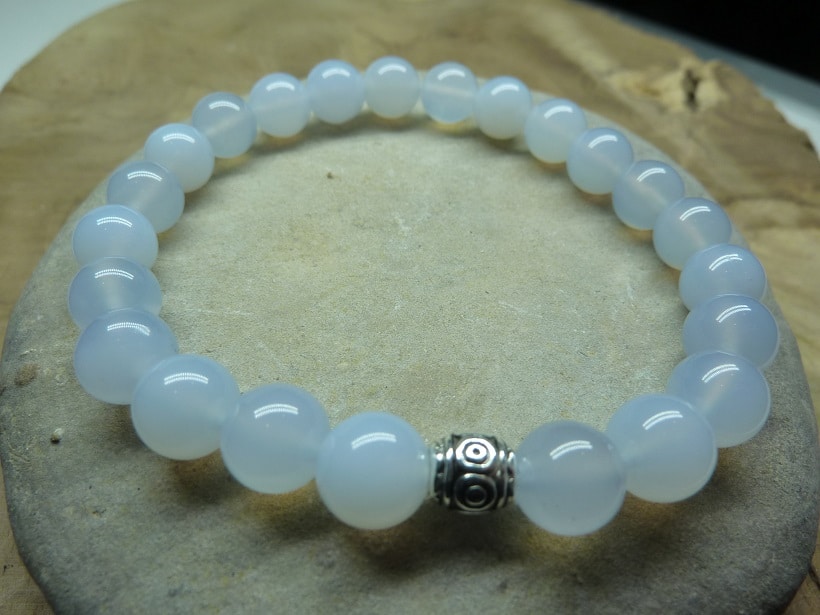 Bracelet Calcédoine bleue - Perles rondes 8 mm