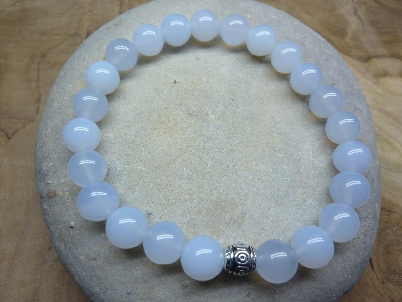 Bracelet Calcédoine bleue - Perles rondes 8 mm