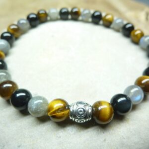 Bracelet oeil de tigre-Labradorite-obsidienne oeil céleste 6 mm