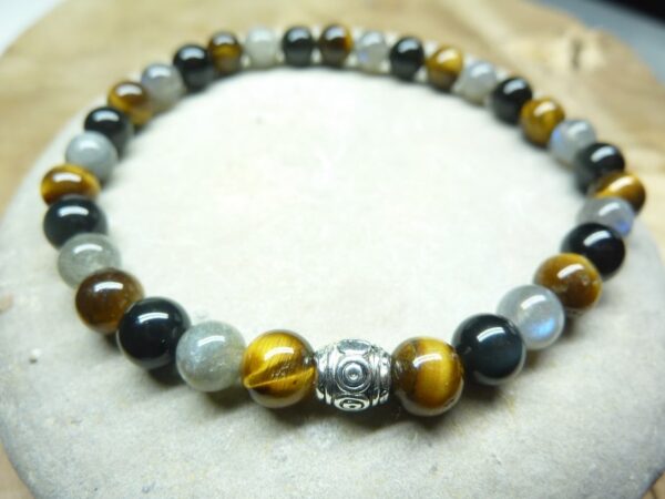 Bracelet oeil de tigre-Labradorite-obsidienne oeil céleste 6 mm