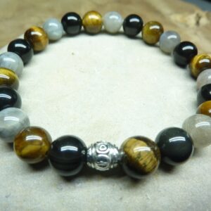 Bracelet oeil de tigre-Labradorite-obsidienne oeil céleste 8 mm