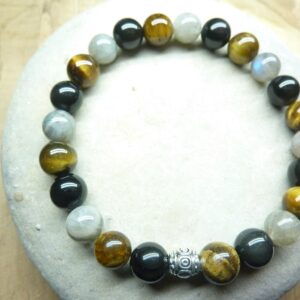 Bracelet oeil de tigre-Labradorite-obsidienne oeil céleste 8 mm