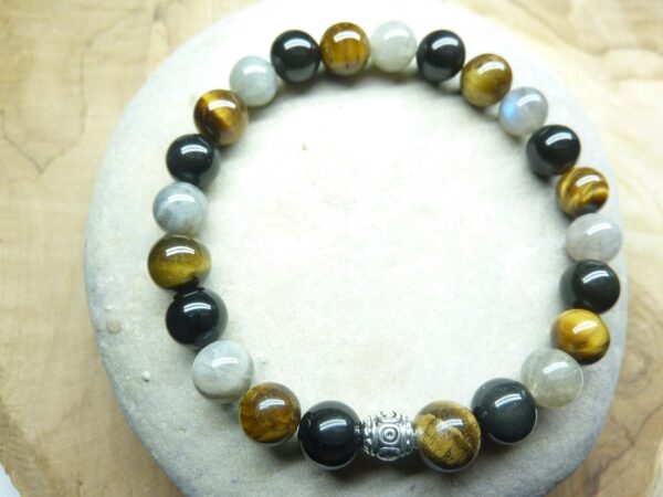 Bracelet oeil de tigre-Labradorite-obsidienne oeil céleste 8 mm