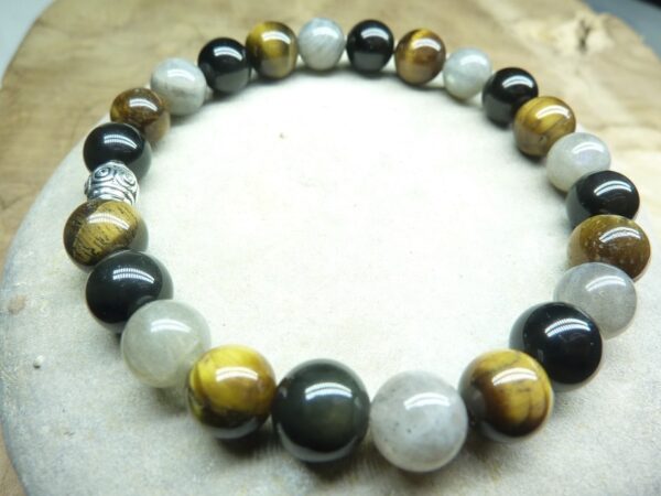 Bracelet oeil de tigre-Labradorite-obsidienne oeil céleste 8 mm