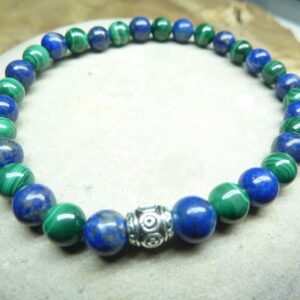 Bracelet Malachite-Lapis lazuli - Perles rondes 6 mm