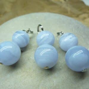 Pendentif Calcédoine bleue - Perles rondes 12-8 mm