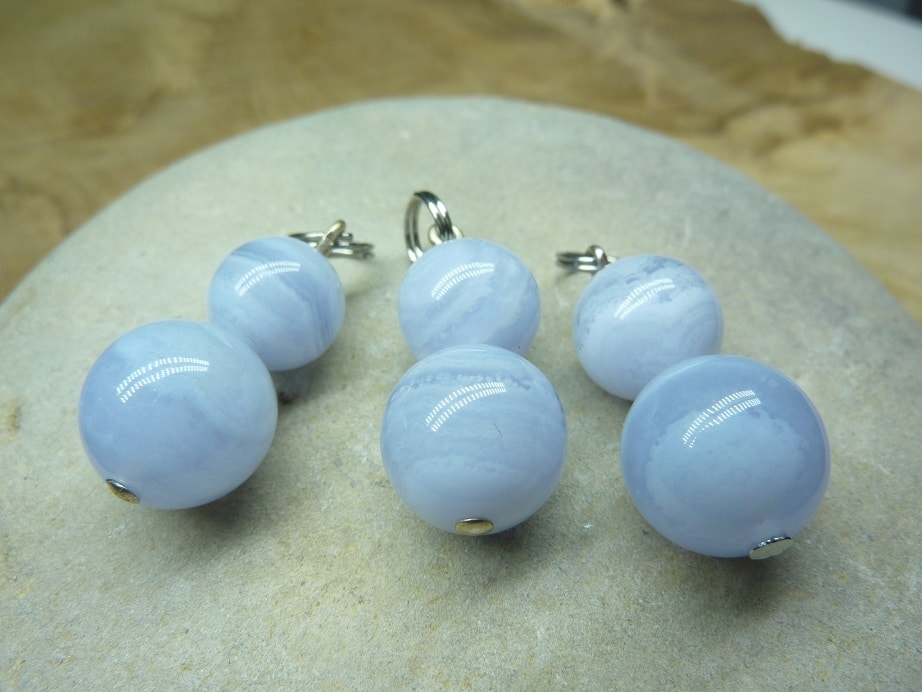 Pendentif Calcédoine bleue - Perles rondes 12-8 mm