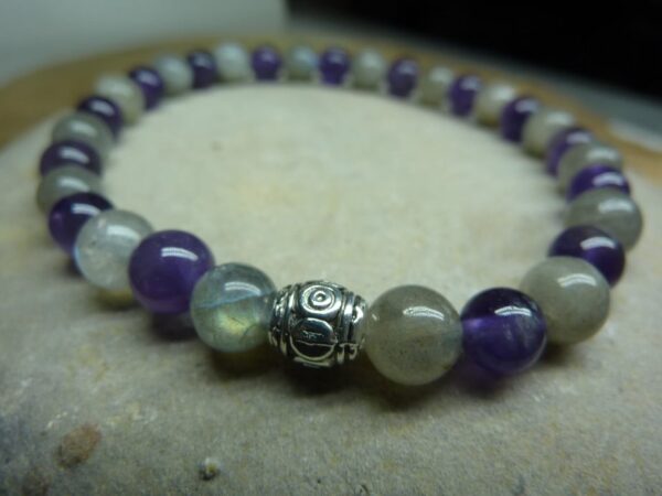 Bracelet Labradorite-Améthyste - Perles rondes 6 mm