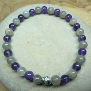 Bracelet Labradorite-Améthyste - Perles rondes 6 mm