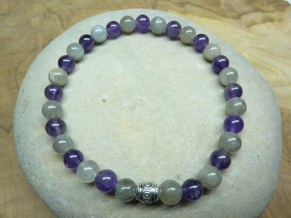 Bracelet Labradorite-Améthyste - Perles rondes 6 mm