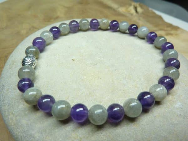 Bracelet Labradorite-Améthyste - Perles rondes 6 mm
