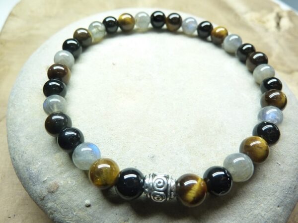 Bracelet Spinelle noir-oeil de tigre-Labradorite 6 mm