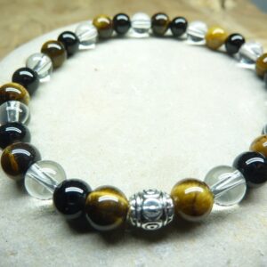 Bracelet Oeil de tigre-Quartz-Tourmaline noire 6 mm