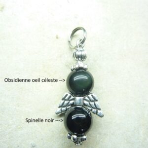 Pendentif Spinelle noir-Obsidienne oeil céleste 8 mm