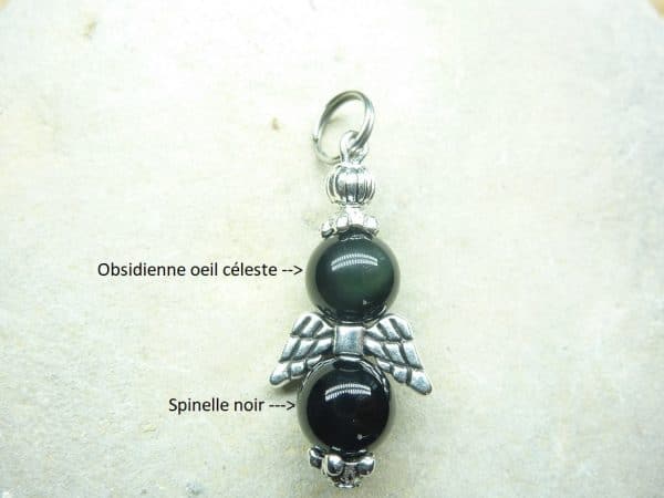 Pendentif Spinelle noir-Obsidienne oeil céleste 8 mm