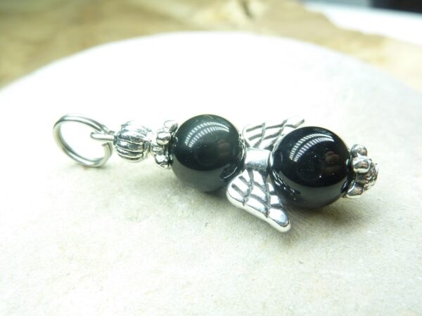 Pendentif Spinelle noir-Obsidienne oeil céleste 8 mm