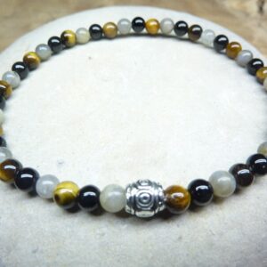 Bracelet Oeil de tigre-Labradorite-Tourmaline noire 4 mm