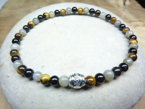 Bracelet Oeil de tigre-Labradorite-Tourmaline noire 4 mm