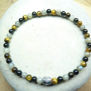 Bracelet Oeil de tigre-Labradorite-Tourmaline noire 4 mm