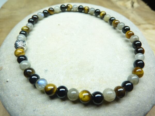 Bracelet Oeil de tigre-Labradorite-Tourmaline noire 4 mm