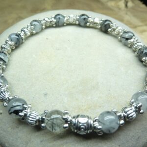 Bracelet Quartz tourmaliné-Plaqué argent 6 mm