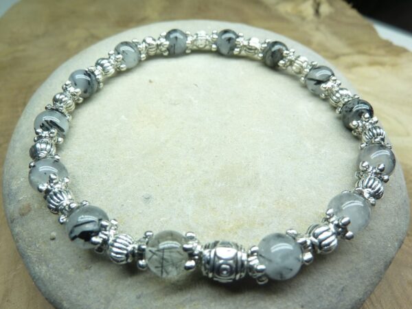 Bracelet Quartz tourmaliné-Plaqué argent 6 mm