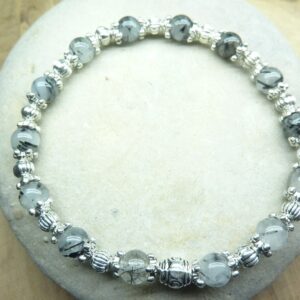 Bracelet Quartz tourmaliné-Plaqué argent 6 mm