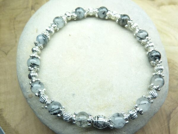 Bracelet Quartz tourmaliné-Plaqué argent 6 mm