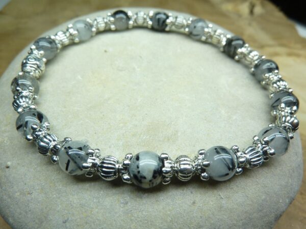 Bracelet Quartz tourmaliné-Plaqué argent 6 mm