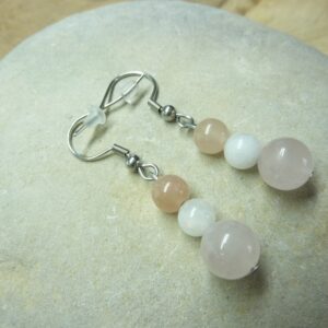 Boucles d'oreilles Quartz rose-Pierre de lune-Pierre de soleil