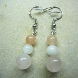 Boucles d'oreilles Quartz rose-Pierre de lune-Pierre de soleil